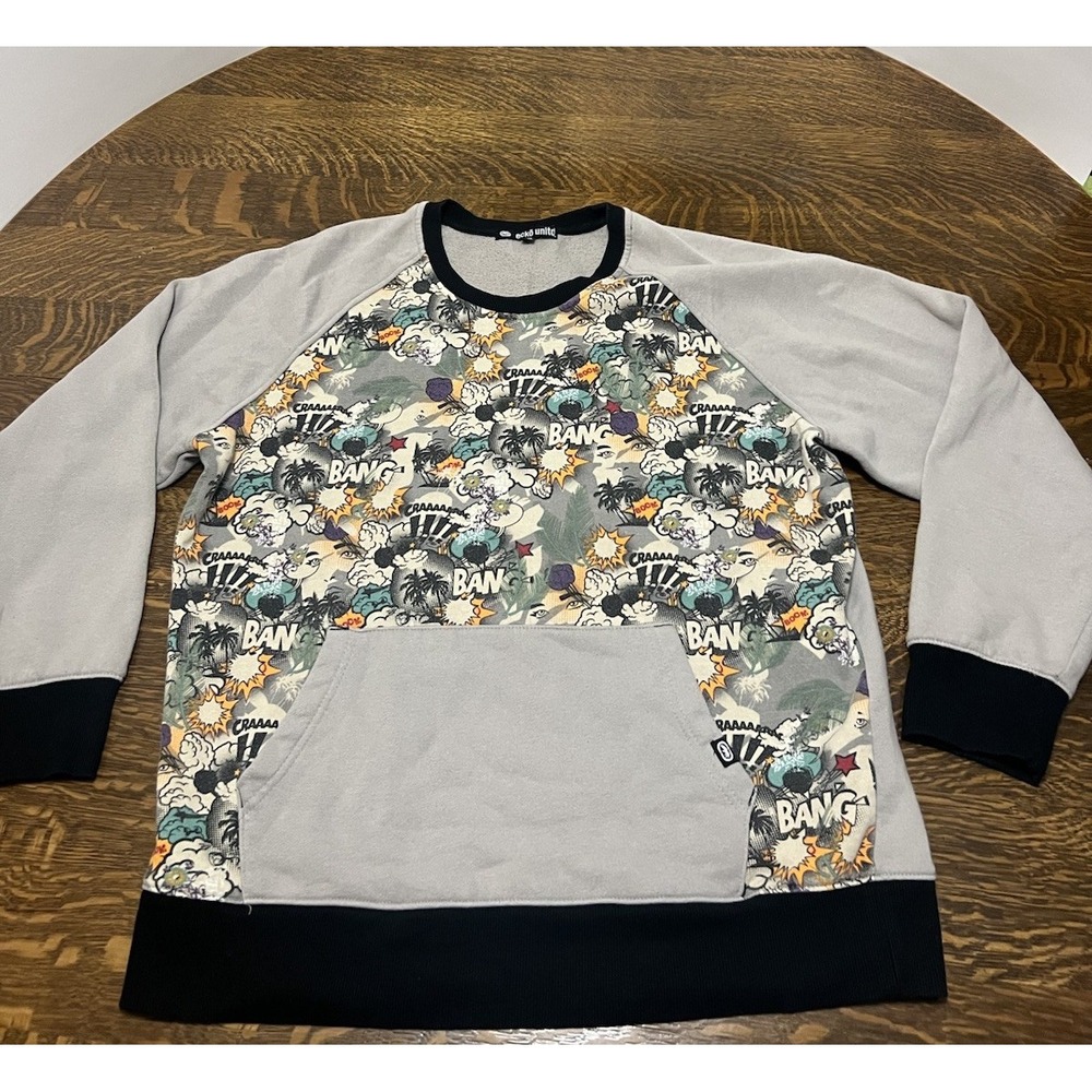 Ecko Unltd Comic Book Print‎ Pullover Sweater Mens XXL Gray Graphic Y2K